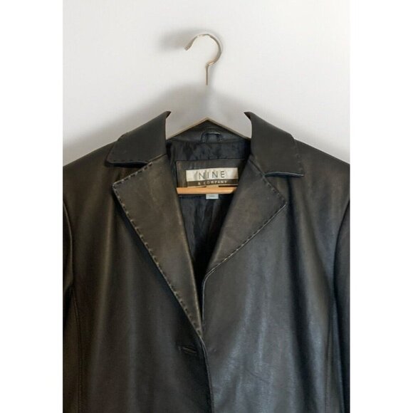 Nine Company Soft Leather Coat Black Button Front Pockets Lined Sz M Grunge Y2K - Picture 4 of 14